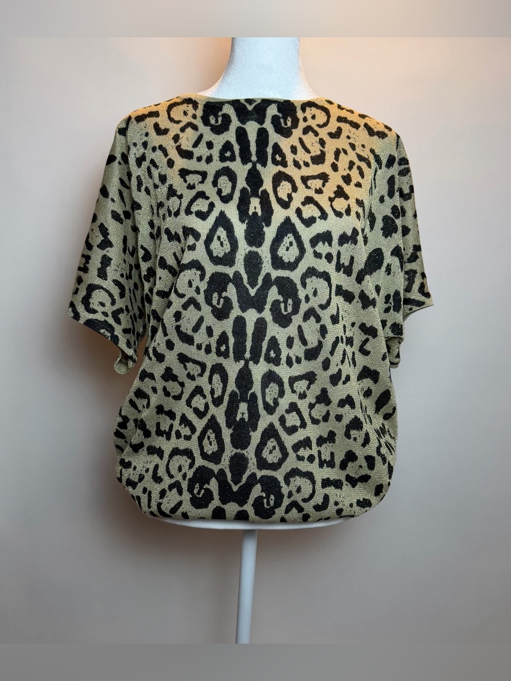 Leopard Print Short Sleeve Sweater Top - Olive/Black